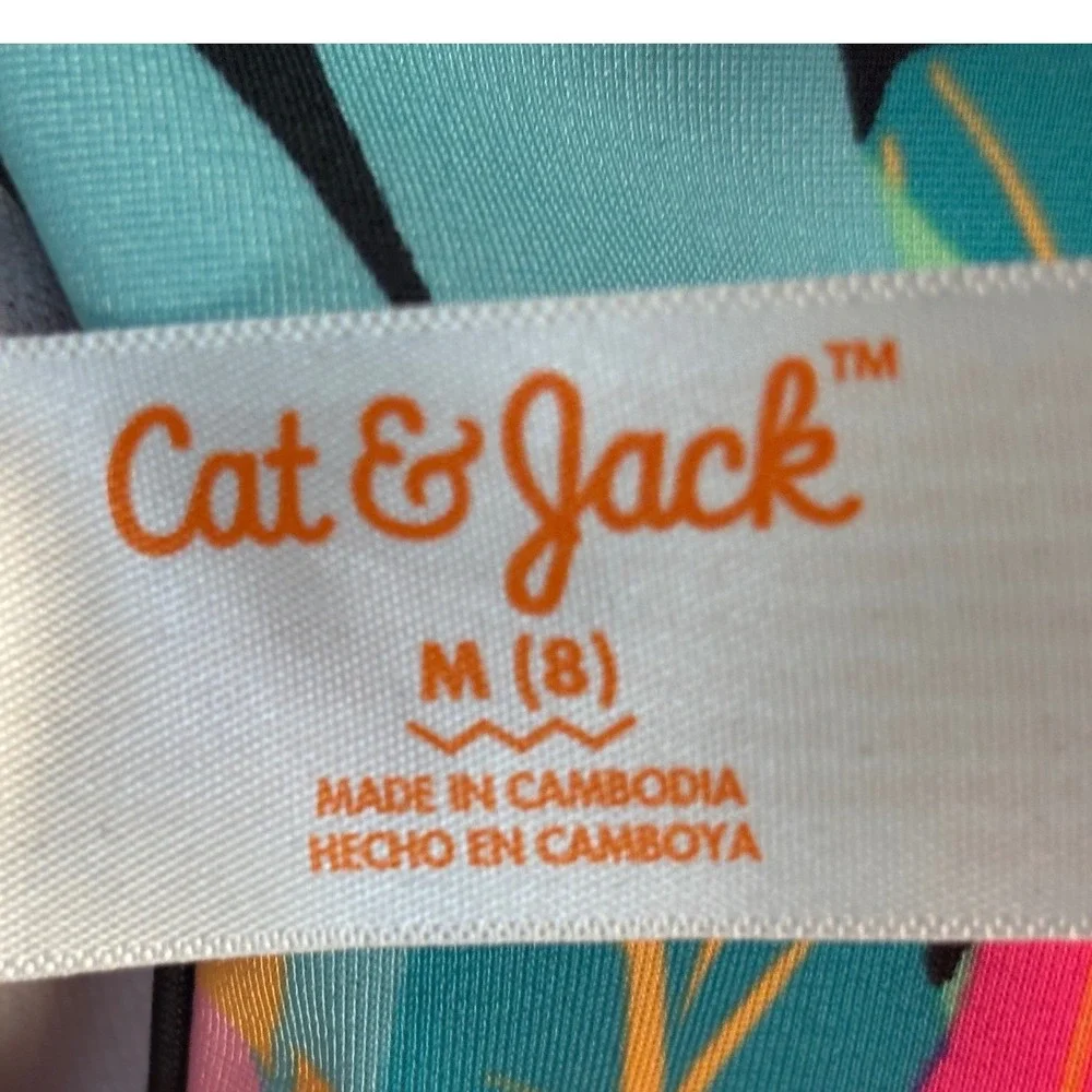 Cat & Jack Girls Swimsuit Size M 8 Tropical Floral One Piece Cross Back Tie Pink